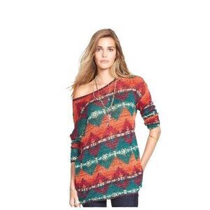 Denim and Supply Ralph Lauren Aztec Print Knit Sweater Size S Teal Orange Boho